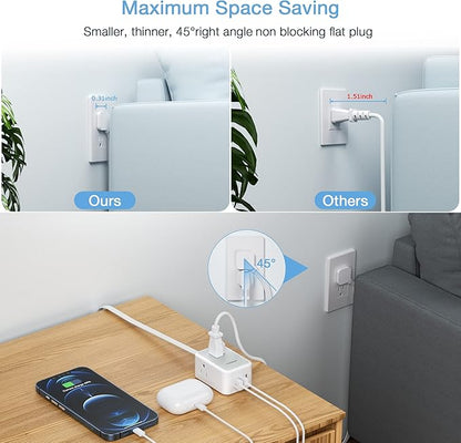 Ultra Thin Flat Extension Cord 10 FT, TESSAN Small Flat Plug Power Strip - Image 2