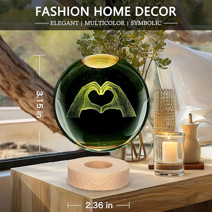 Kopesmsy 3D Crystal Ball Lamp, 3.15 inch 3D K9 Crystal Ball Night Light - Image 4