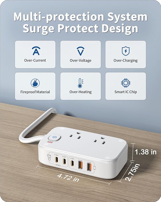 KWRNVO 7-in-1 Power Strip, 85W PD USB C Power Strip - Image 7