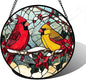 DASTOLL Stained Glass Window Hanging, Love Birds Cardinals Sun Catchers by DASTOLL