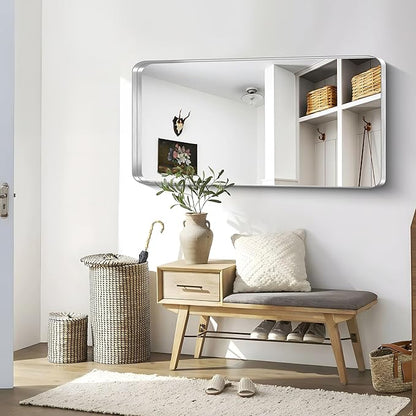 CIRCUMI Silver Bathroom Mirror, Rounded Corner, Tempered Glass, Large Mirror - Image 5