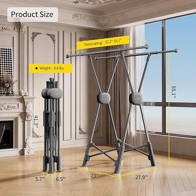 BIREN Clothes Drying Rack Heavy Duty Clothing Racks Foldable Laundry Rack Two - Image 6