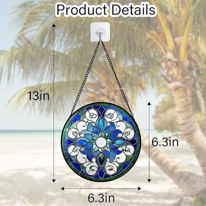 DASTOLL Stained Glass Window Hanging, Boho Style Sun Catchers Diamond Glass - Image 3