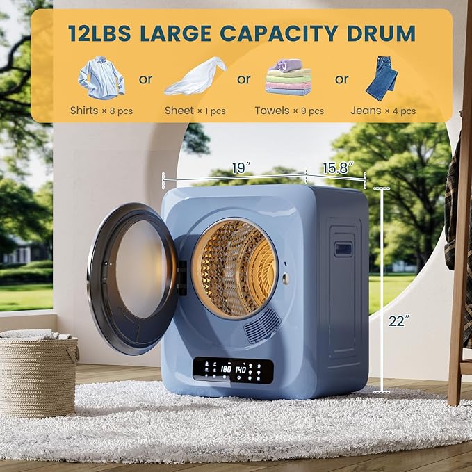 Zynkez 12Lbs Portable Clothes Dryer, 850W Compact Laundry Dryer - Image 2