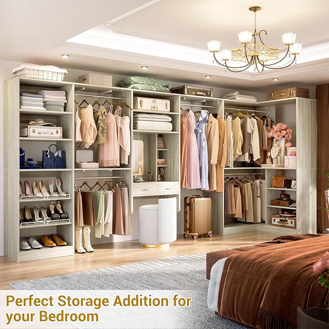 Unikito Closet System with Vanity Desk, 156”Modular Corner Closet Organizer - Image 4