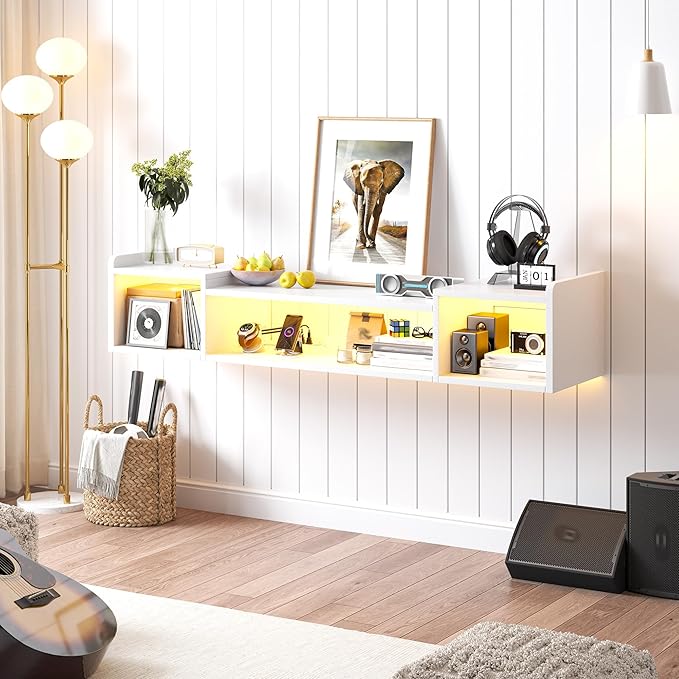 55.1"W Floating TV Stand with LED Lights & Power Outlets - Image 7