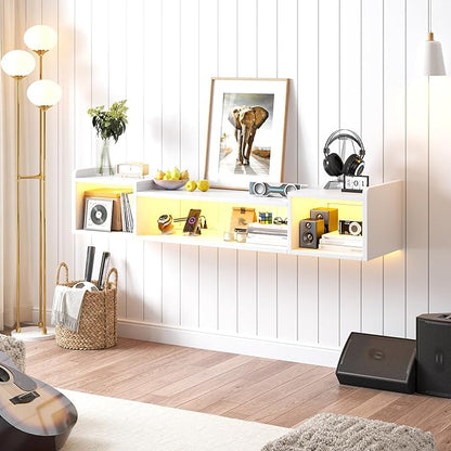 55.1"W Floating TV Stand with LED Lights & Power Outlets - Image 7