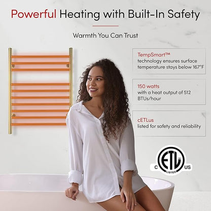 Heated Towel Rack, 10-Bar Wall-Mounted Electric Towel Warmer, Polished Gold - Image 7