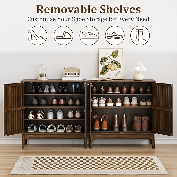 Shoe Cabinet with Slatted Doors, 4-Tier Freestanding Shoe Cabinet Storage - Image 5