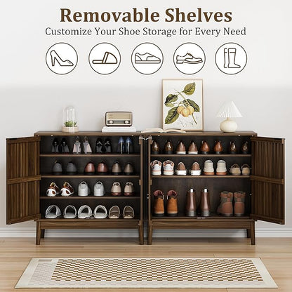 Shoe Cabinet with Slatted Doors, 4-Tier Freestanding Shoe Cabinet Storage - Image 5