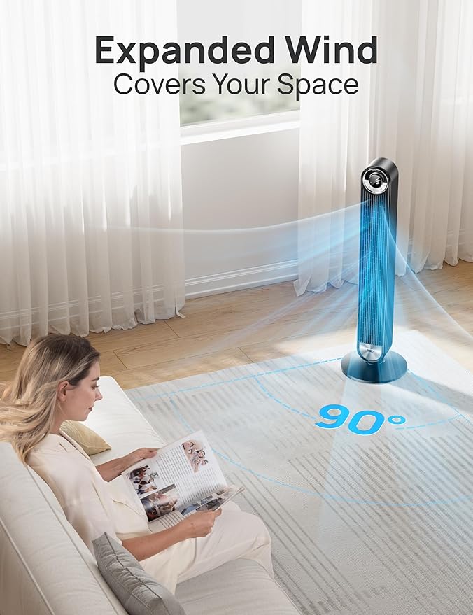 Dreo Tower Fan for Bedroom, 90° Oscillating Standing Floor Fan - Image 4