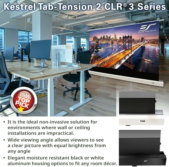 Elite Screens Kestrel Tab-Tension 2 CLR3, Ultra-Short Throw Ceiling Ambient - Image 2