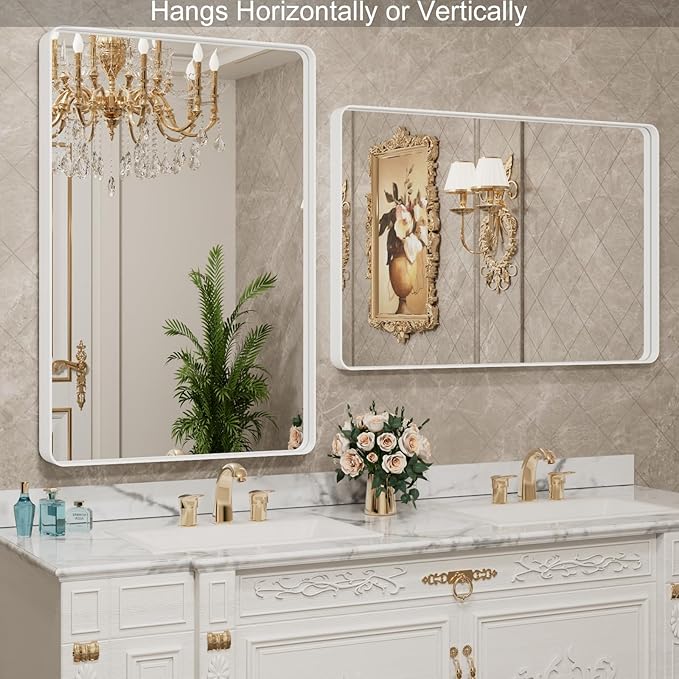 LOAAO 22x30 Inch White Metal Framed Bathroom Mirror - Image 3