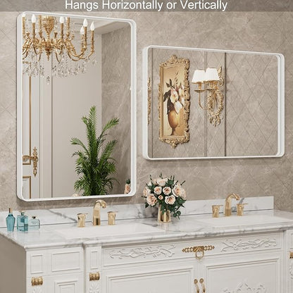 LOAAO 22x30 Inch White Metal Framed Bathroom Mirror - Image 3