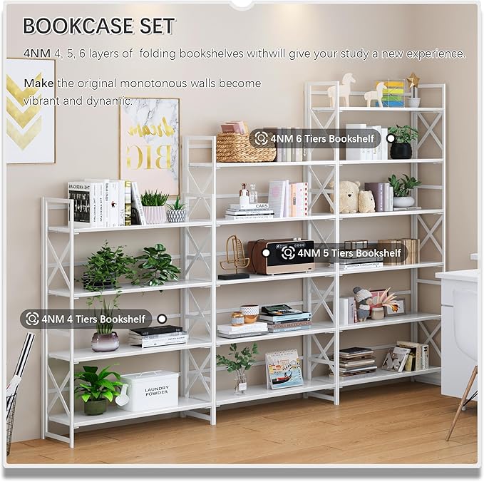 4NM Extra Wide 6 Tiers No Assembly Book Shelves, 61.8" H Folding Bookshelf - Image 5