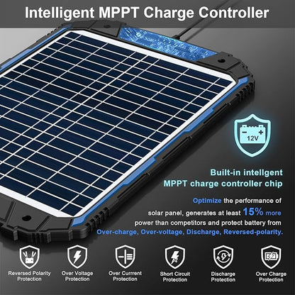 SUNER POWER 18W 12V Solar Battery Trickle Charger & Maintainer PRO, Built-in - Image 2