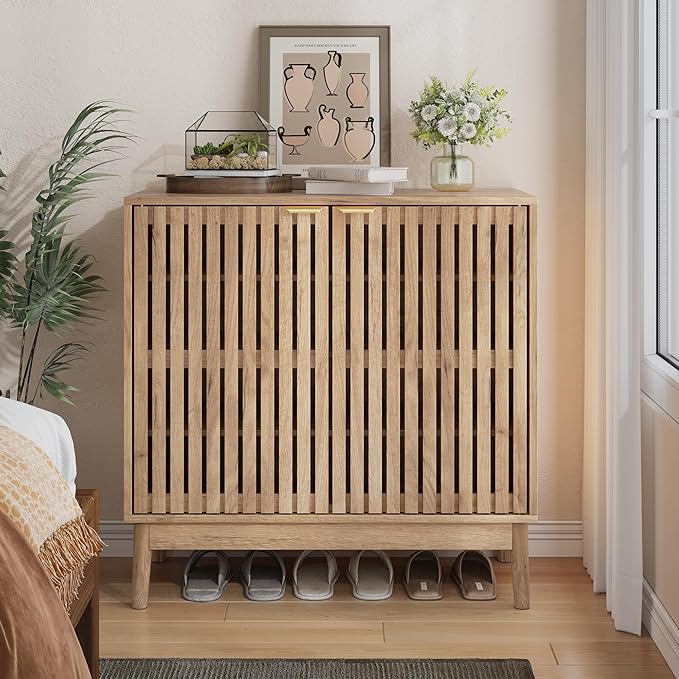Shoe Cabinet with 2 Doors and Shelves, 4-Tier Shoe Cabinet Storage - Image 3