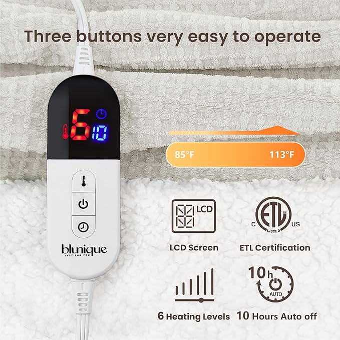 Heated Blanket Electric Blanket Twin Waffle, 62x84 Inches Sherpa Fleece Fast - Image 5