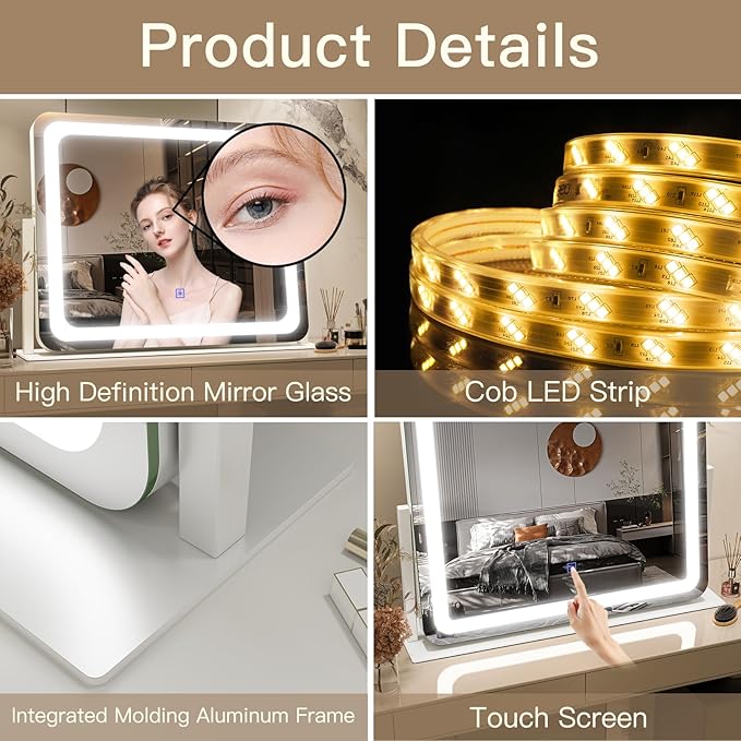 FENNIO Vanity Mirror with Lights 22''x17'' Makeup Mirror with Lights, Vanity - Image 6