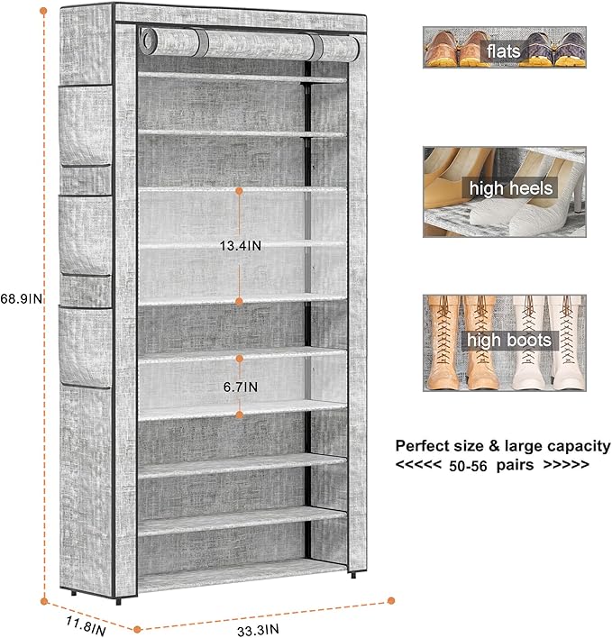 OYREL Shoe Rack 10Tier Large Capacity 50-56Pairs Beautiful Tall Shoe Shelf Free - Image 3