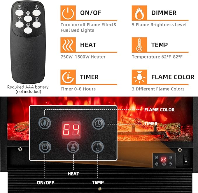 Giantex 28.5" Electric Fireplace Insert, Wall Recessed/Mounted, Freestanding - Image 3