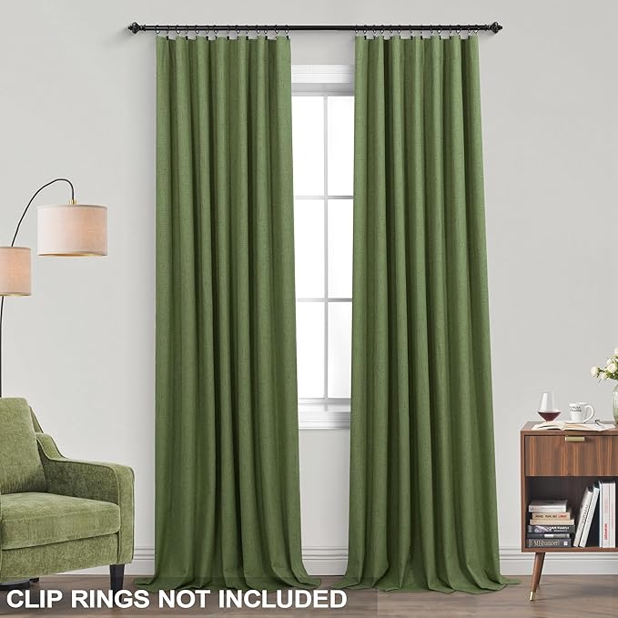 KOUFALL 92 Inch Blackout Curtains, Boho Olive Green Pleated Curtains - Image 3