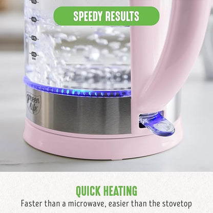 GreenLife 1.7 Liter Glass Electric Kettle, Easy One Touch Use, Quick Heating - Image 8