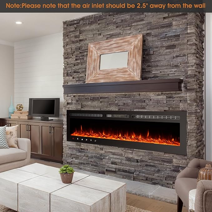 70 inch Ultra-Thin Electric Fireplace Recessed and Wall Mounted - Image 2