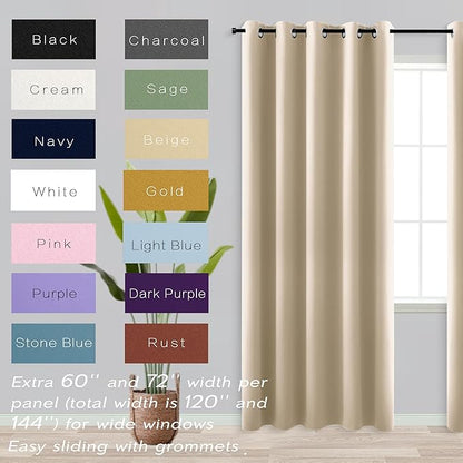 KOUFALL Beige Black Out Curtains 84 Inches Long, 72 Wide 70-80% Blackout - Image 2