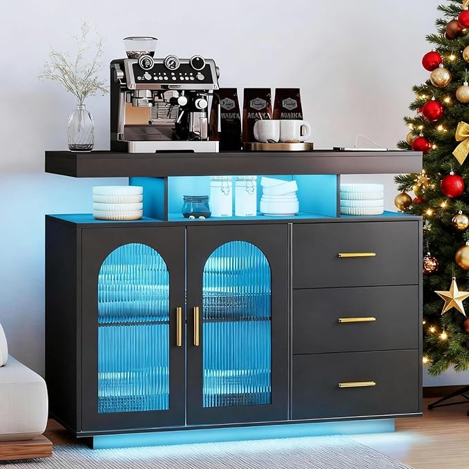 40" LED Buffet Cabinet with Charging Station, Auto Sensor Kitchen Storage by MDGC