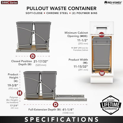 Rev-A-Shelf Steel Bottom Mount Double 27 Quart 6.75 Gallon Waste Bin Trash - Image 4