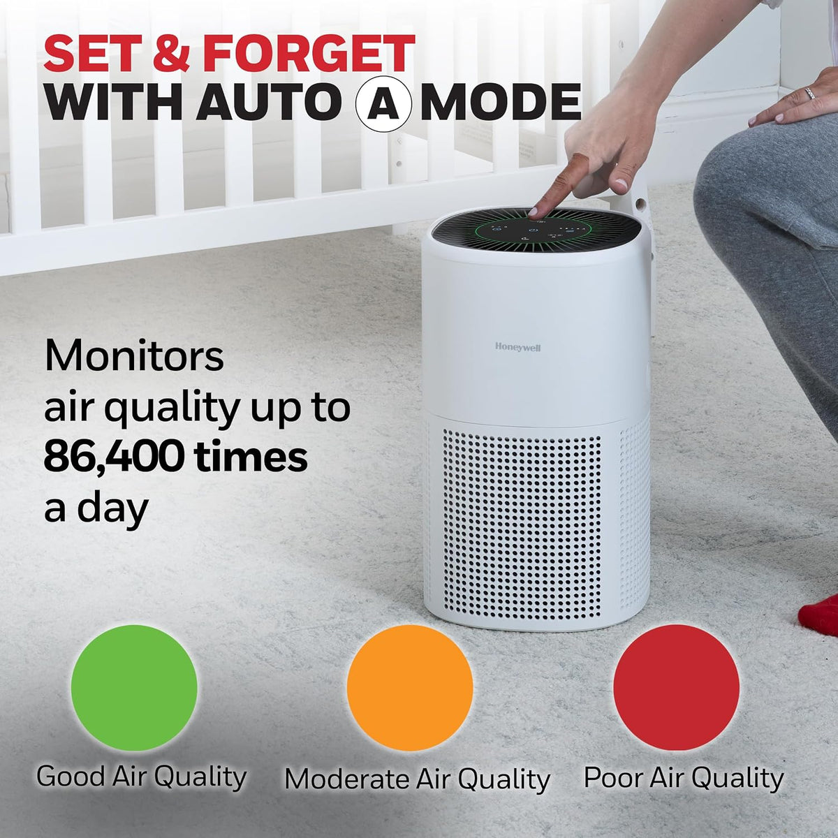honeywell allergen plus 4-in-1 hepa air purifier for, front angle view