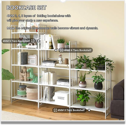 4NM No Assembly 4 Tiers Folding Bookshelf, 47.2" H Foldable Storage Shelves - Image 5