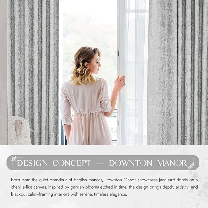 Beauoop Grey Floral Jacquard Blackout Curtains 63 Inches Long 2 Panels - Image 8