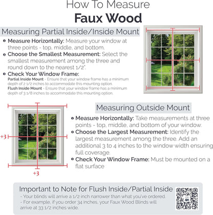 Cordless 2" Faux Wood Blind White 60 W x 72 H, Partial Inside Mount (Arrives ½ Inch Narrower)