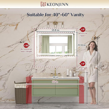Keonjinn LED Mirror for Bathroom 40" x 24", Frontlit & Backlit Bathroom Mirror - Image 2