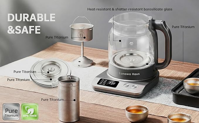 Titanium & Glass Electric Tea Kettle & Tea Maker, Pro Steam Extraction - Image 2