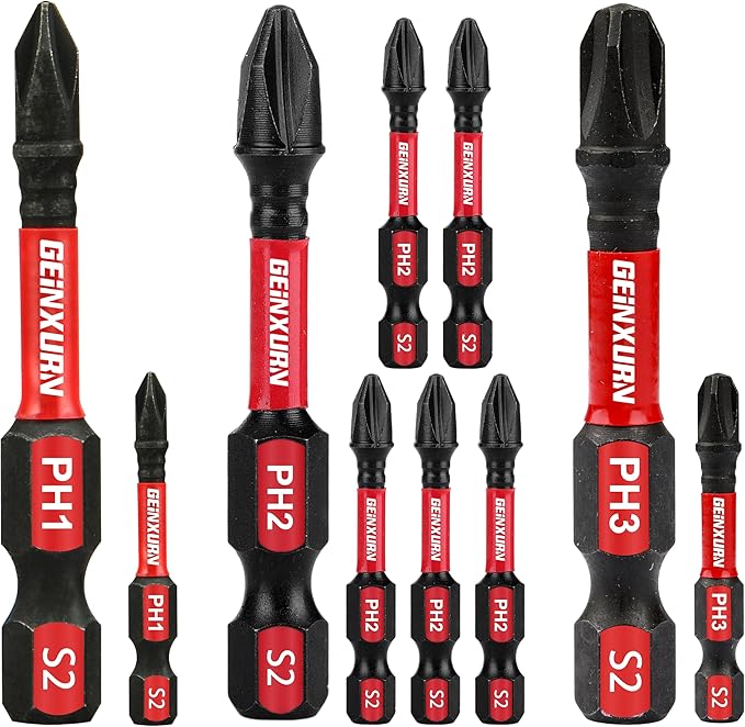 Anti-slip Hex Impact Tough Magnetic Screwdriver Bits Set 2 in. PH1/PH2/PH3 by GEINXURN