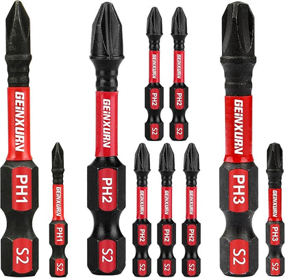 Anti-slip Hex Impact Tough Magnetic Screwdriver Bits Set 2 in. PH1/PH2/PH3 by GEINXURN