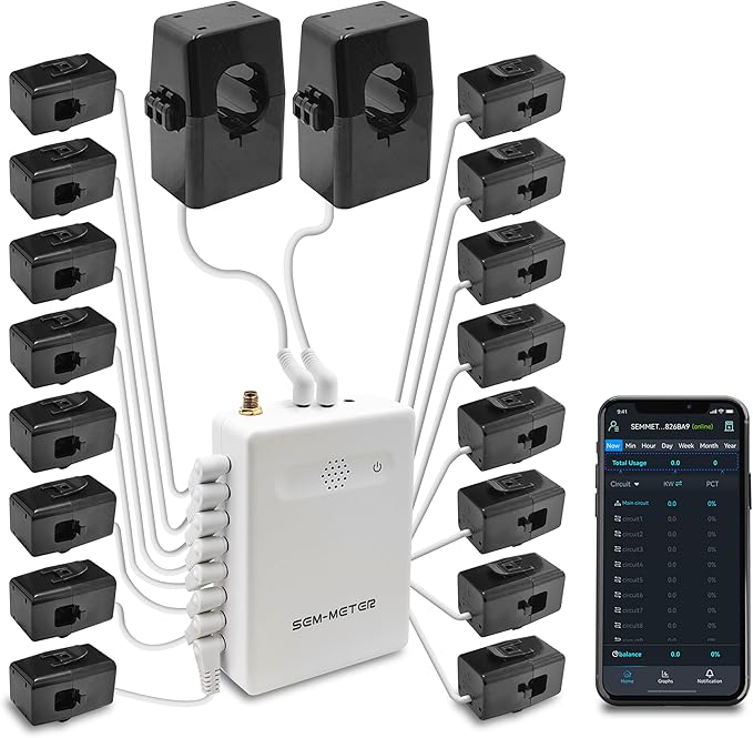 Smart Home Energy Monitor with 16 50A Circuit Level Sensors, Measure Power by Fusion+Energy