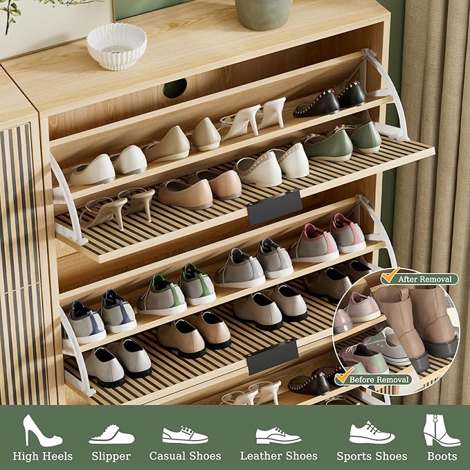 Shoe Cabinet Storage with 3 Flip Drawers, Shoe Organizer Cabinet - Image 5