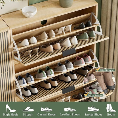 Shoe Cabinet Storage with 3 Flip Drawers, Shoe Organizer Cabinet - Image 5