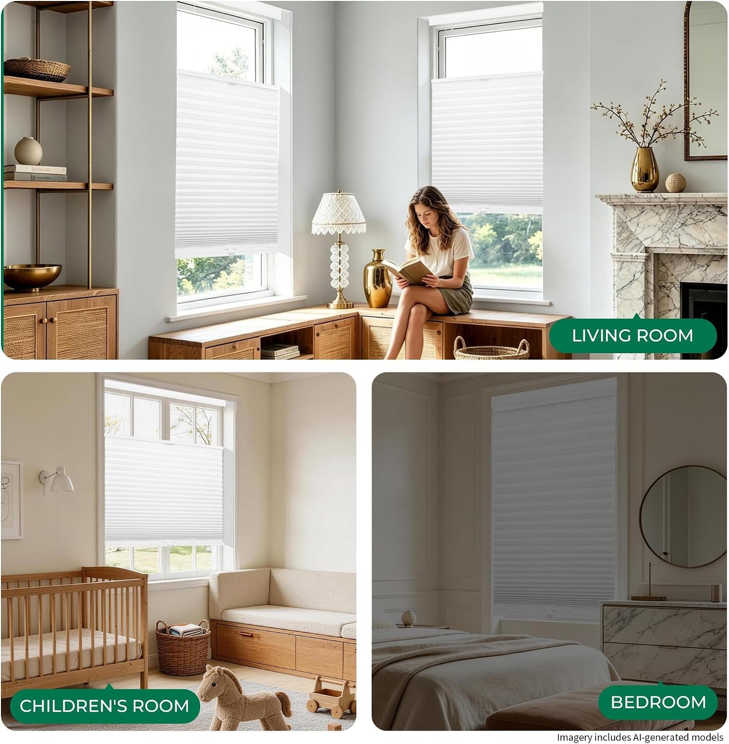 Allesin Top Down Bottom Up Cordless Cellular Shades,Thermal Insulation Honeycomb Blinds for Indoor Windows,(Clear White,27"x64")