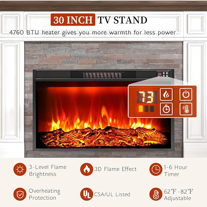 80" Electric Fireplace with Mantel, Fireplace TV Stand - Image 8