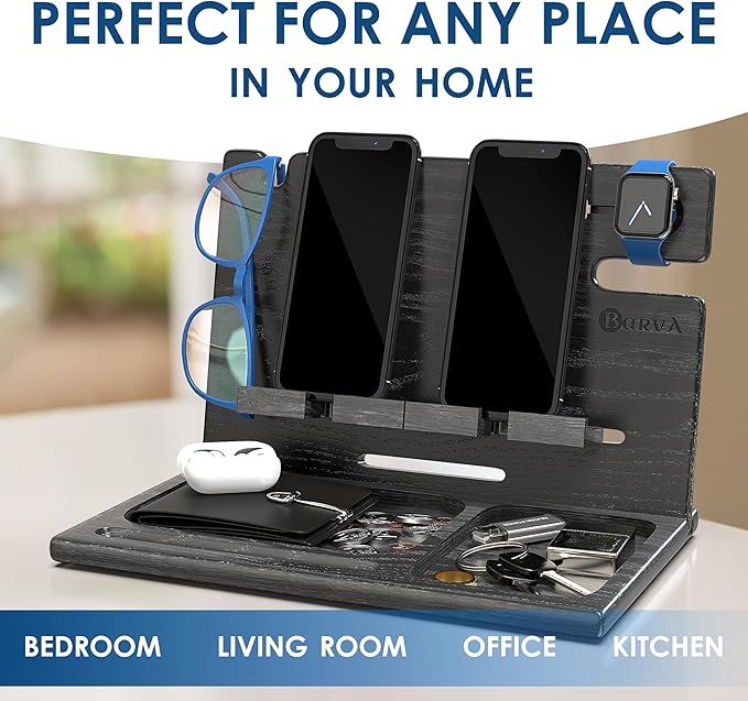 BarvA Two Phone Docking Station | Night Stand Desk Organizer | Wood Nightstand - Image 6