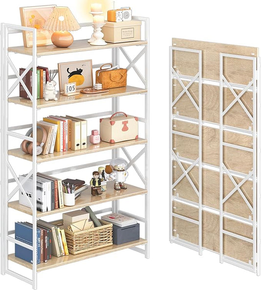 4NM Extra Wide 5 Tiers No Assembly Book Shelves, 51.2" H Folding Bookshelf by 4NM