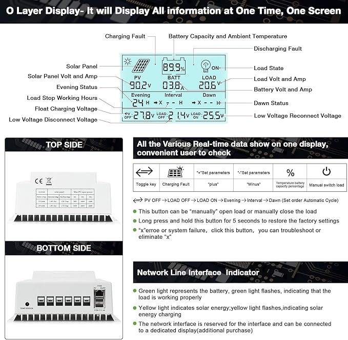 OOYCYOO MPPT Charge Controller 100 amp 12V/24V Auto, 100A Solar Panel Charge - Image 3