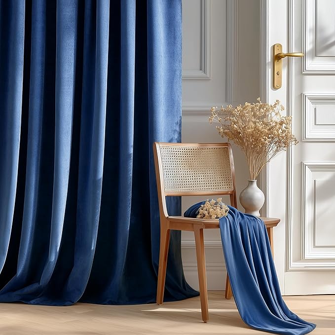 FMFUNCTEX Velvet Blackout Curtains Navy Blue Thermal Insulated Curtains - Image 2