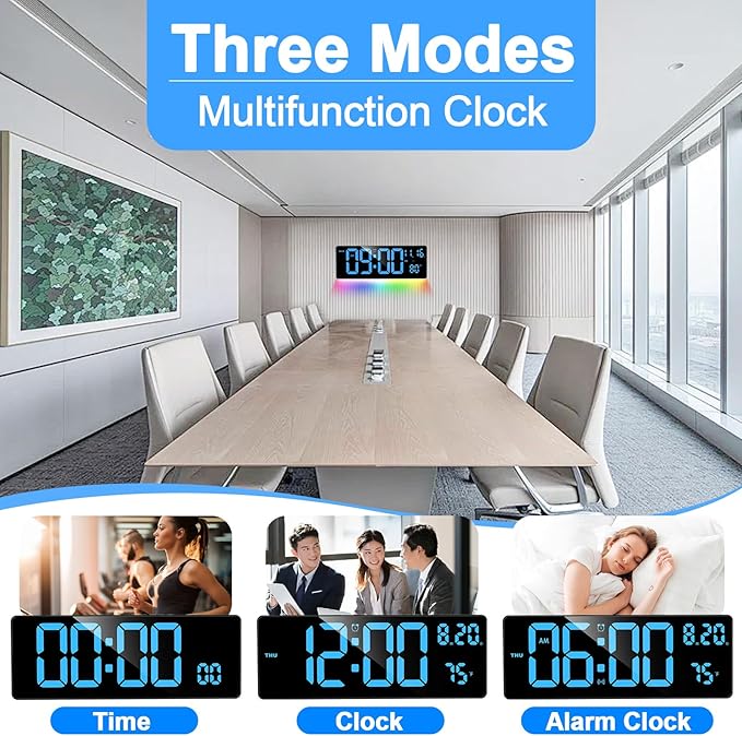 XREXS Digital Wall Clock Large Display, 16.5" LED Wall Clock - Image 6
