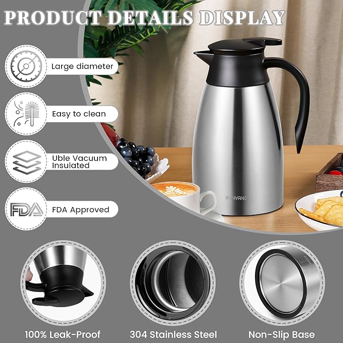 51 Oz Thermal Coffee Carafe, Stainless Steel Insulated Vacuum coffee crafts to - Image 6